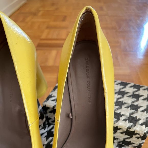 Zara Yellow Leather Block Heel - Picture 5 of 10